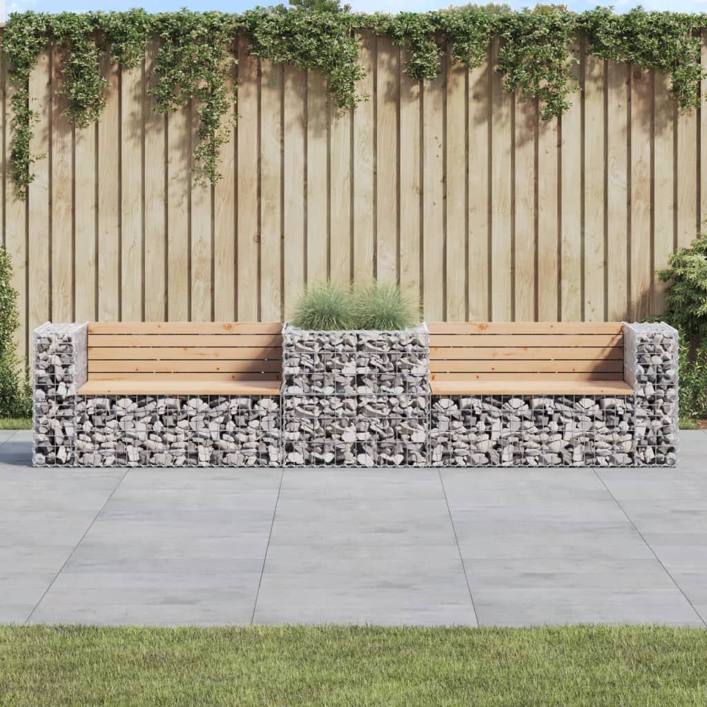 Garden Bench With Gabion Basket Solid Wood Douglas