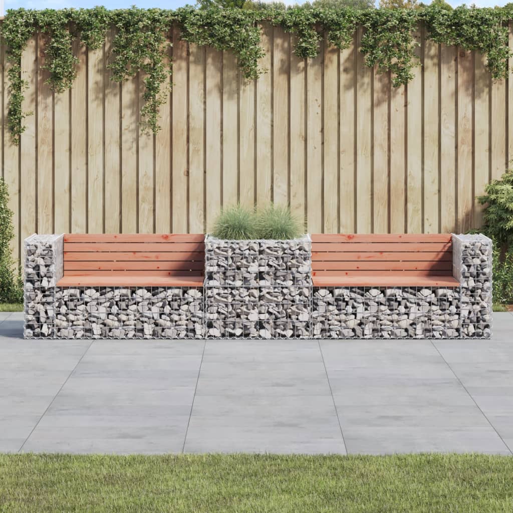 Garden Bench With Gabion Basket Solid Wood Douglas