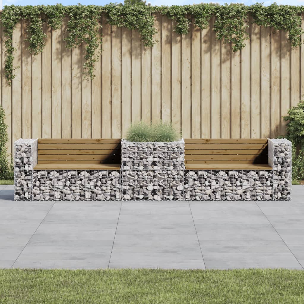 Garden Bench With Gabion Basket Solid Wood Douglas