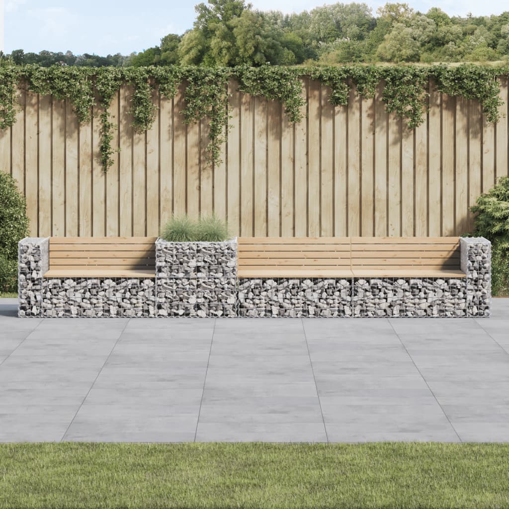 Garden Bench With Gabion Basket Solid Wood Douglas