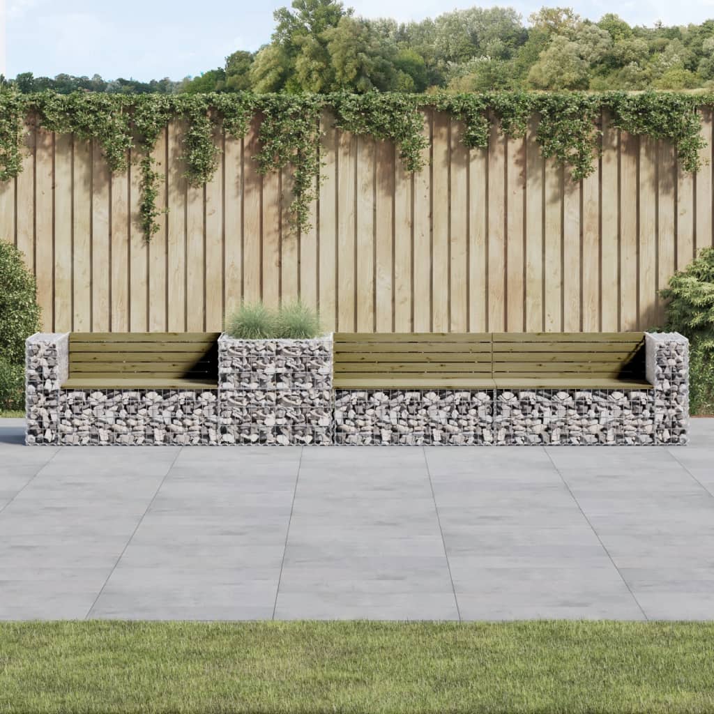 Garden Bench With Gabion Basket Solid Wood Douglas
