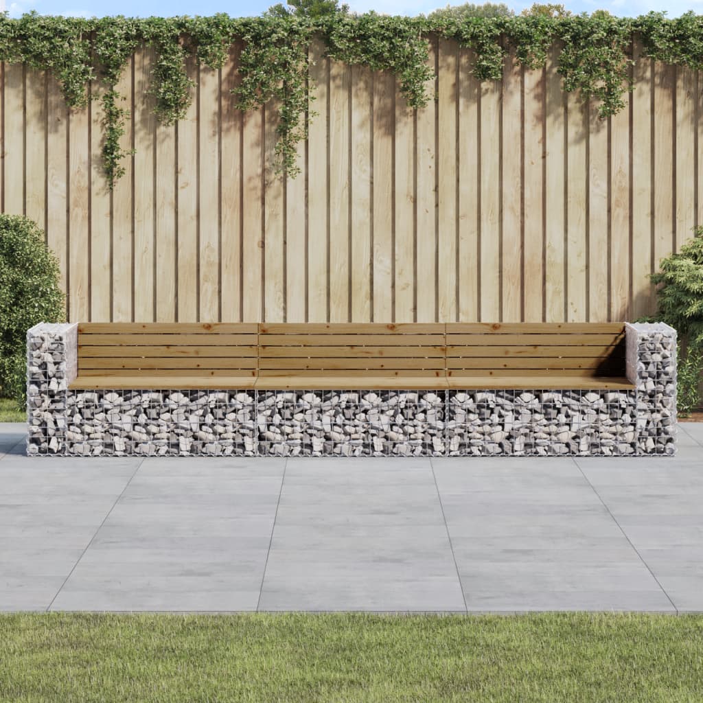 Garden Bench Gabion Design 347X71X65.5 Cm Impregnated Wood Pine