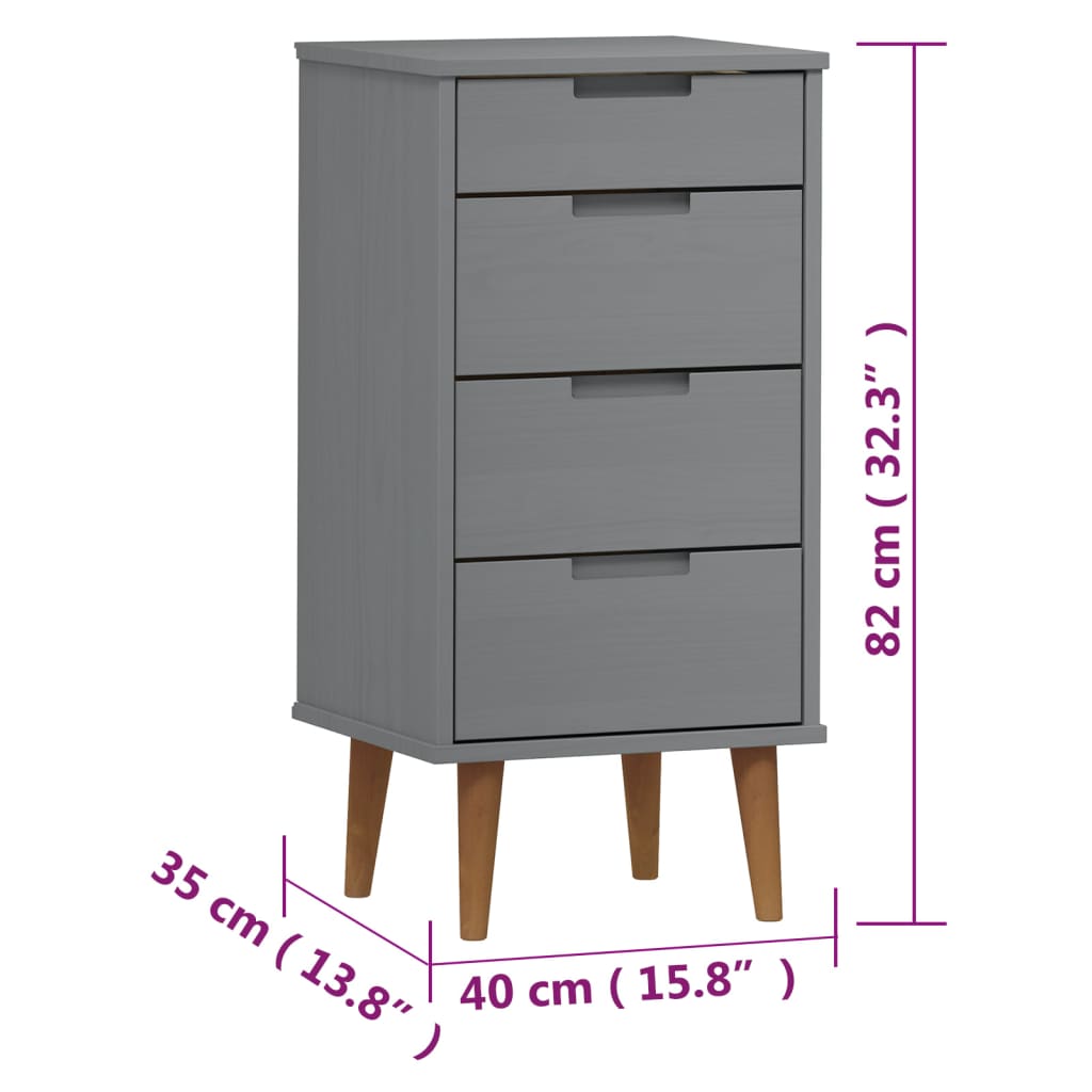 Drawer Cabinet Molde 40X35X82 Cm Solid Wood Pine