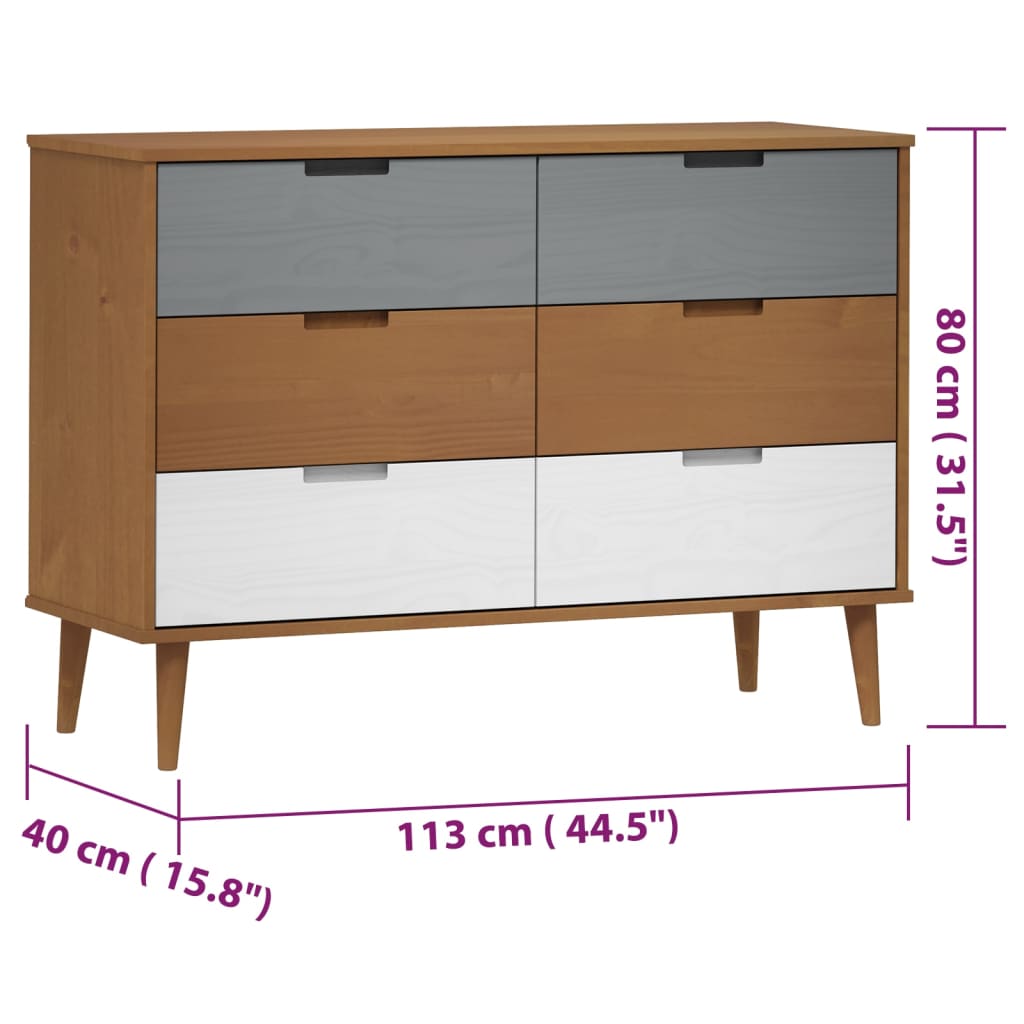 Drawer Cabinet Molde Brown 113X40X80 Cm Solid Wood Pine