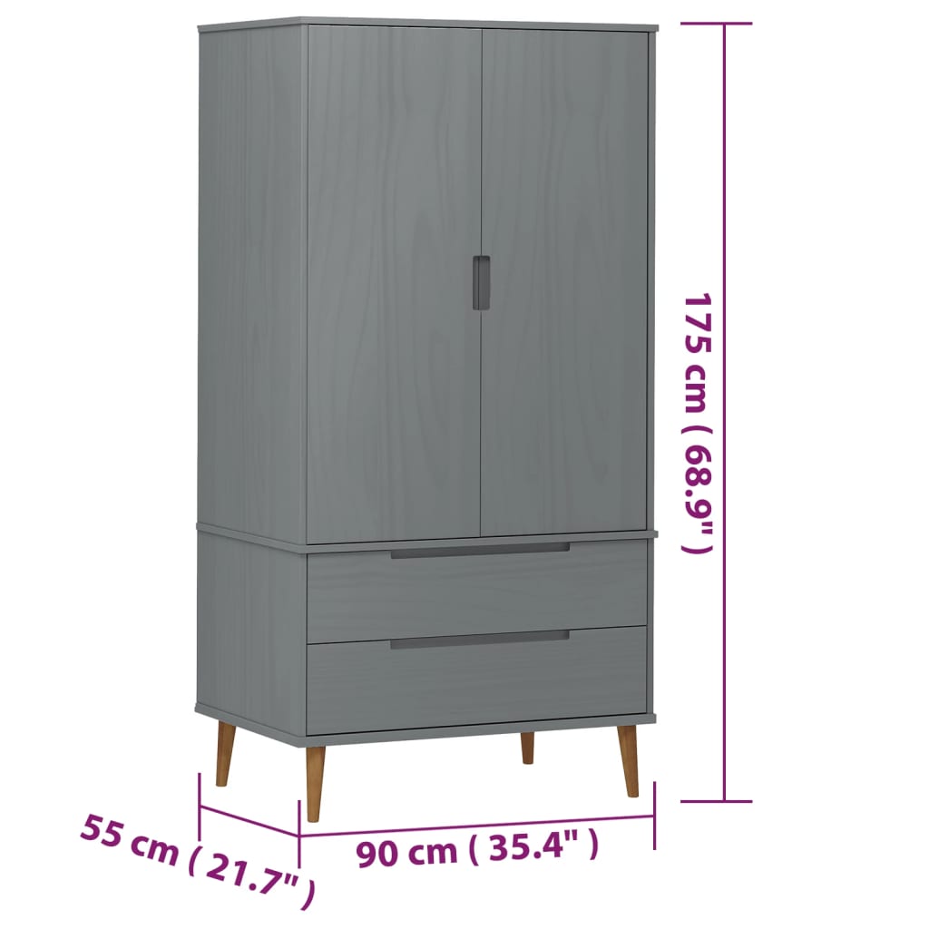 Wardrobe Molde 90X55X175 Cm Solid Wood Pine