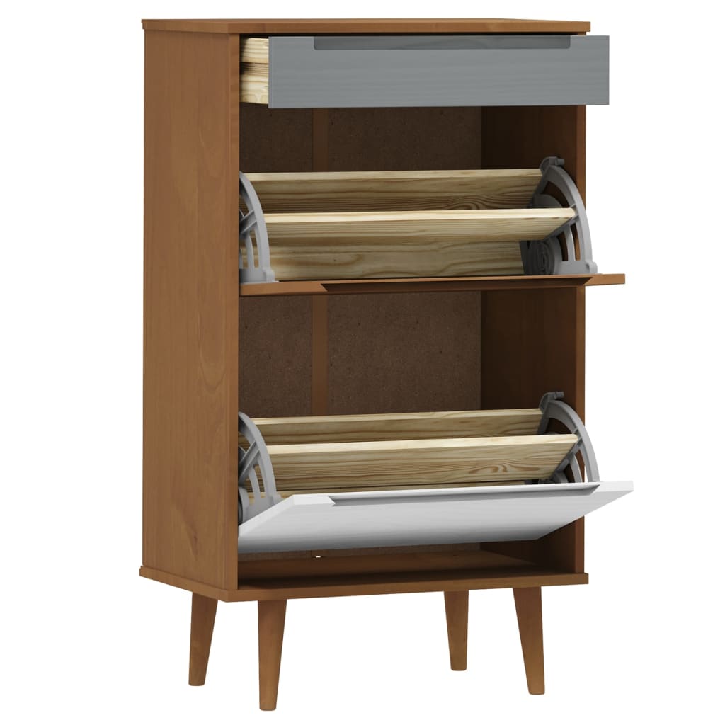 Shoe Cabinet Molde Brown 59,5X35X103 Cm Solid Wood Pine