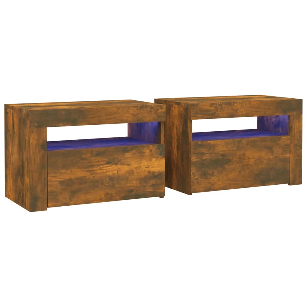 Bedside Cabinets 2 Pcs With Leds 60X35X40 Cm