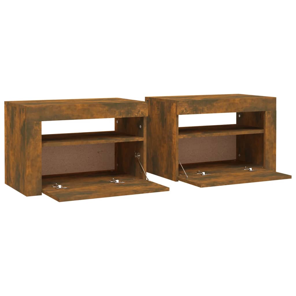 Bedside Cabinets 2 Pcs With Leds 60X35X40 Cm