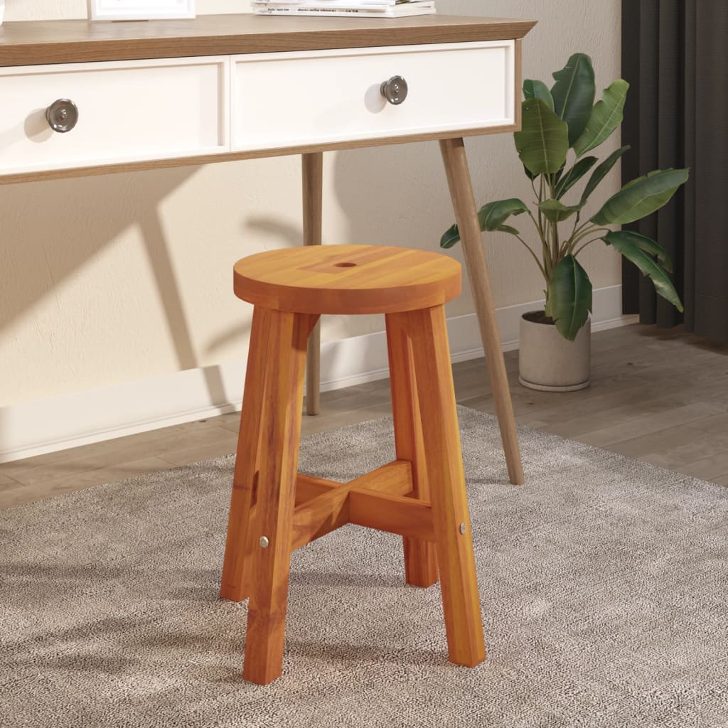 Stool Brown Round Solid Wood Acacia