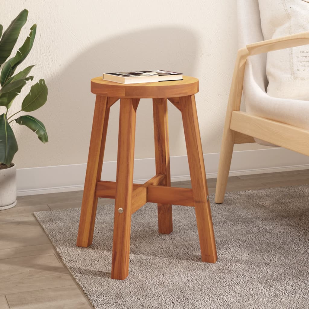 Stool Brown Round Solid Wood Acacia