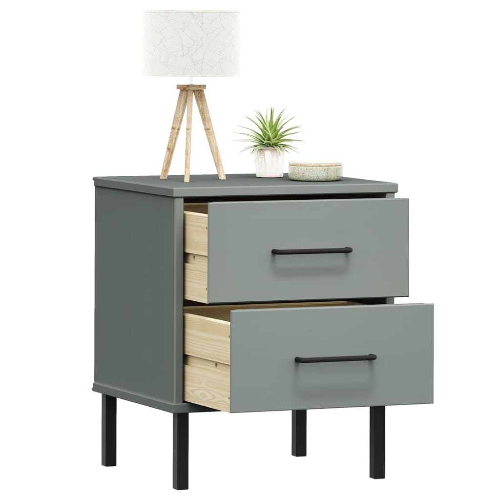 Bedside Cabinet With Metal Legs Solid Wood Pine Oslo