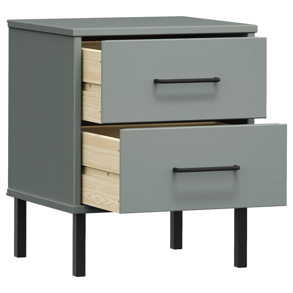 Bedside Cabinet With Metal Legs Solid Wood Pine Oslo