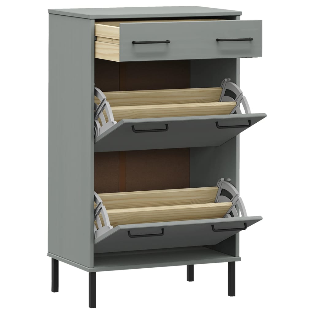 Shoe Rack With Metal Legs Solid Wood Pine Oslo