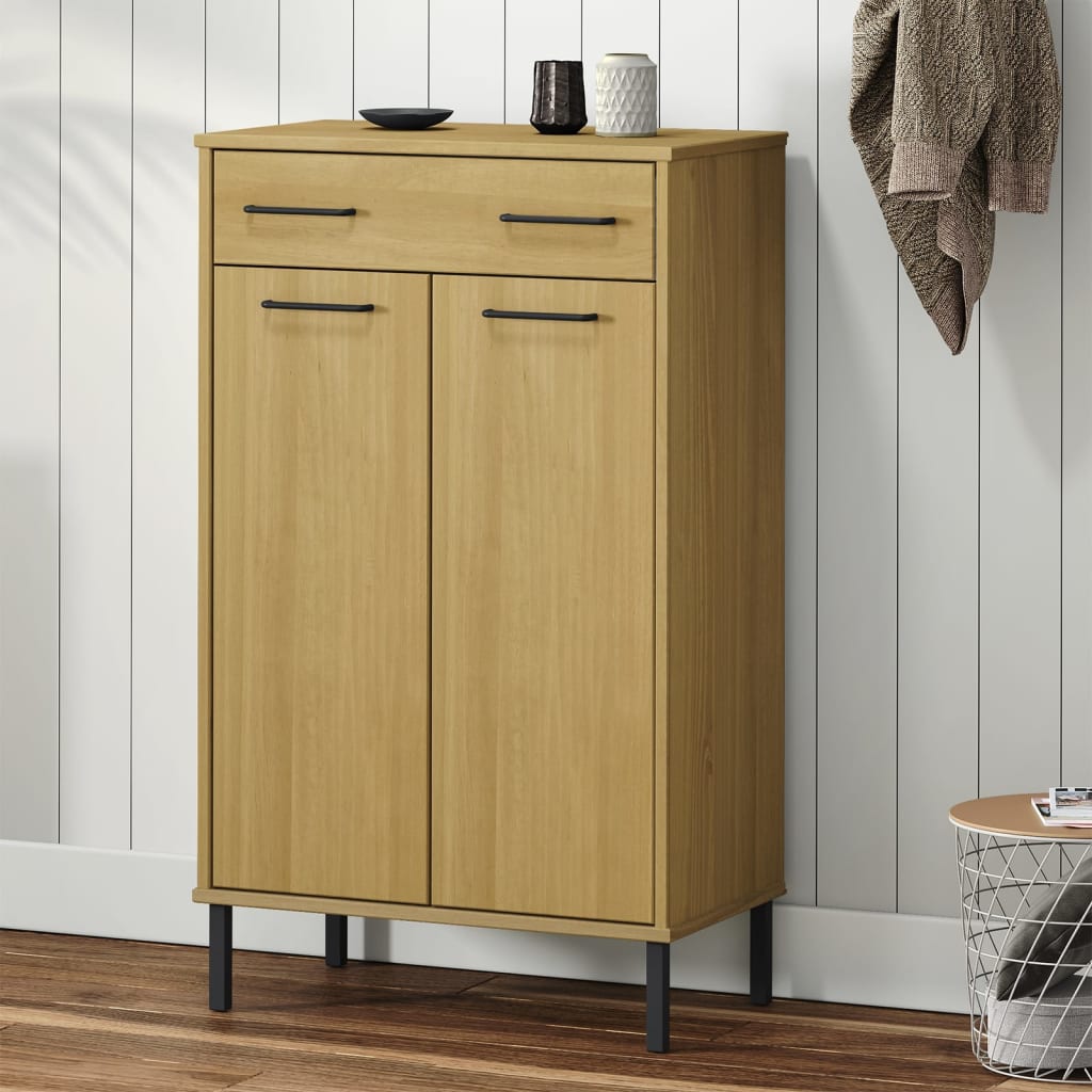 Shoe Rack With Metal Legs Solid Wood Pine Oslo