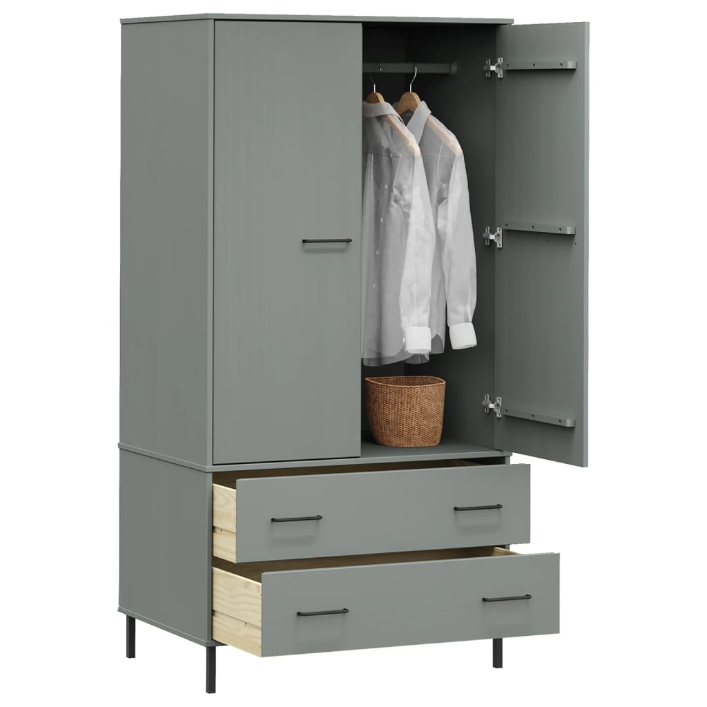 Wardrobe With Metal Legs 90X55X172.5 Cm Solid Wood Oslo
