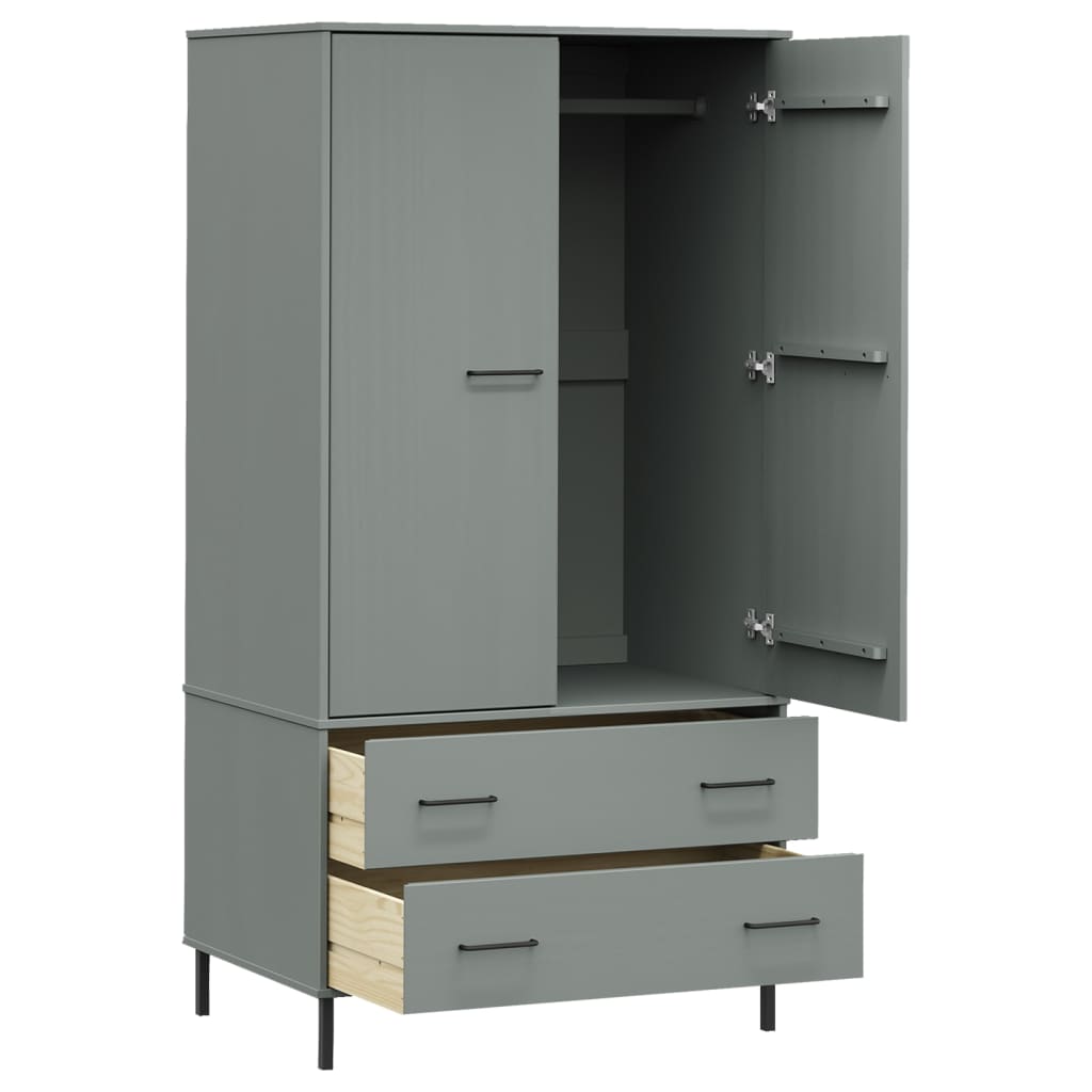 Wardrobe With Metal Legs 90X55X172.5 Cm Solid Wood Oslo