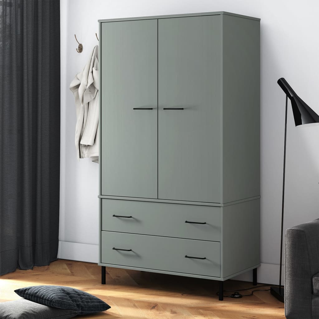 Wardrobe With Metal Legs 90X55X172.5 Cm Solid Wood Oslo
