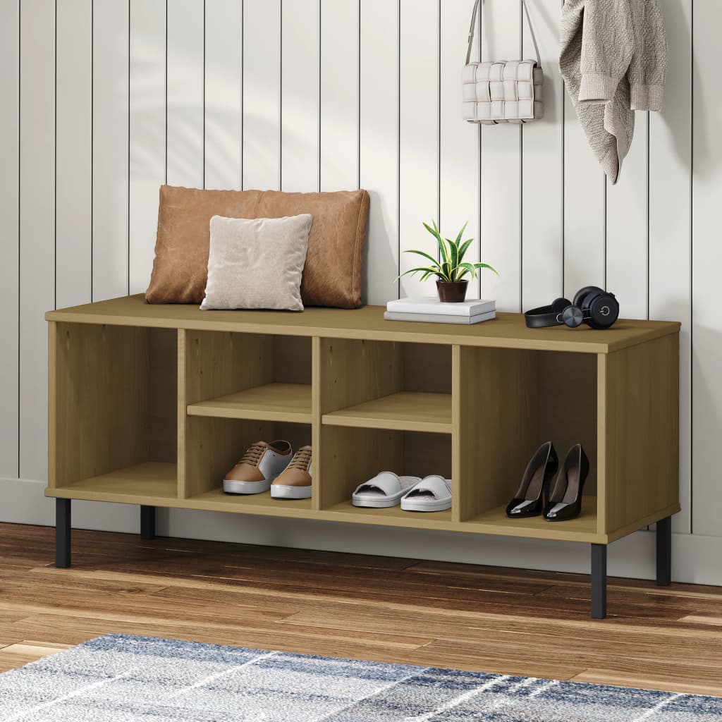 Shoe Rack With Metal Legs 106X35X45 Cm Solid Wood Oslo