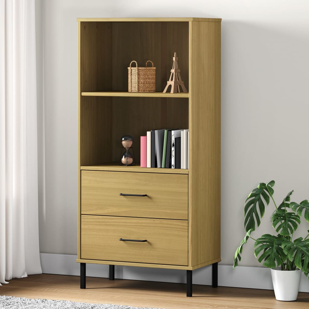 Bookcase With 2 Drawers 60X35X128.5 Cm Solid Wood Oslo