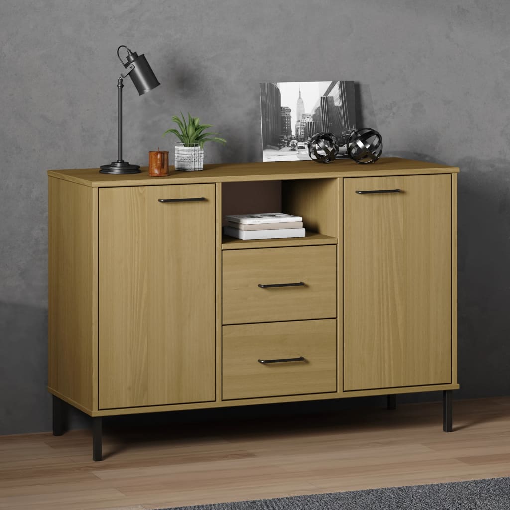 Sideboard With Metal Legs 113X40X77 Cm Solid Wood Oslo