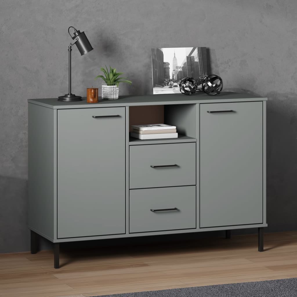 Sideboard With Metal Legs 113X40X77 Cm Solid Wood Oslo