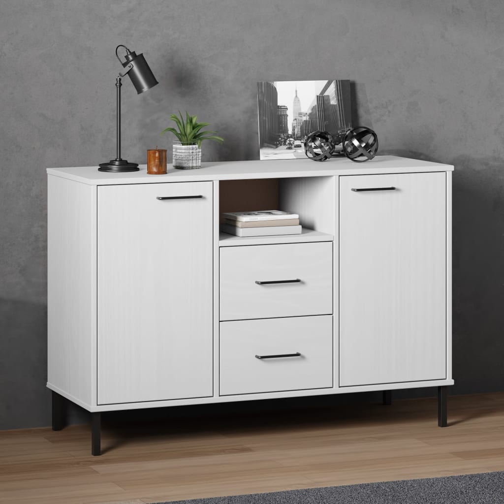Sideboard With Metal Legs 113X40X77 Cm Solid Wood Oslo