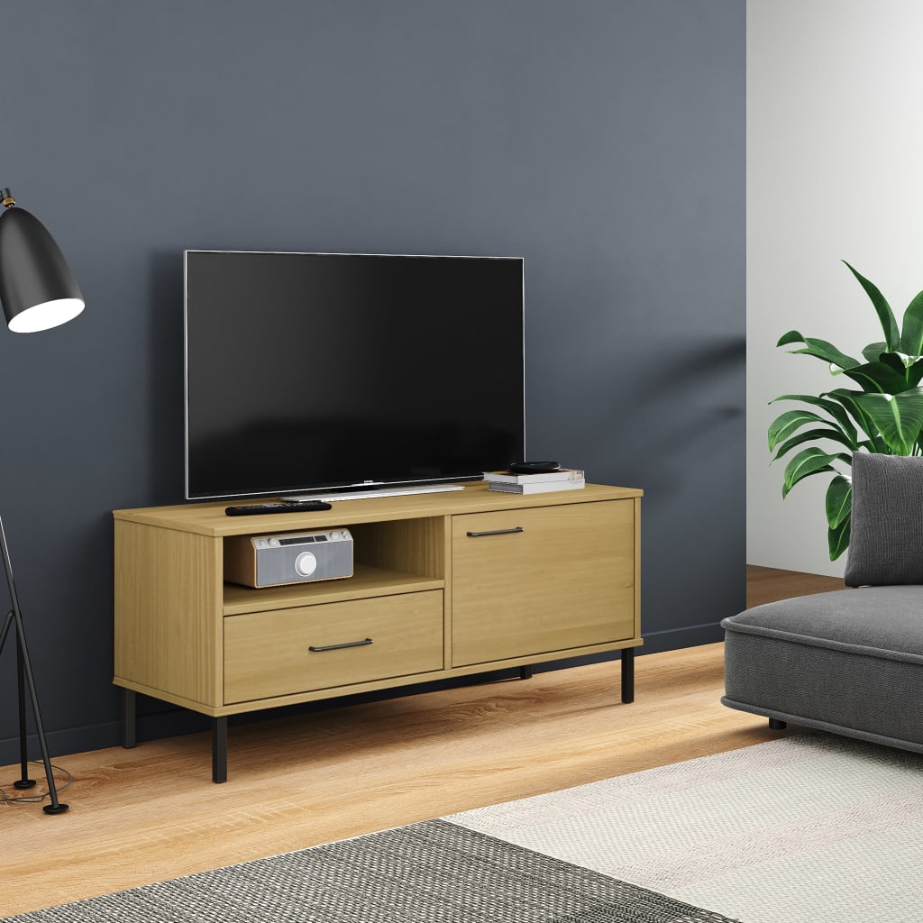 Tv Cabinet With Metal Legs Solid Wood Pine Oslo