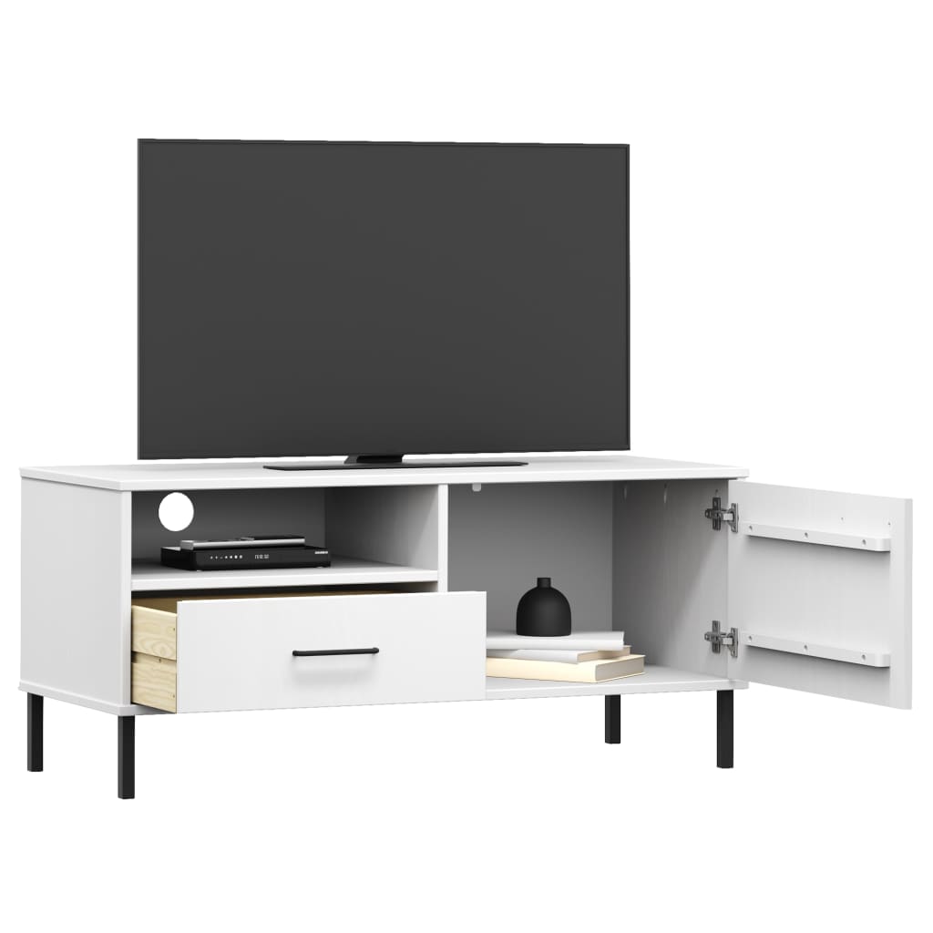 Tv Cabinet With Metal Legs Solid Wood Pine Oslo