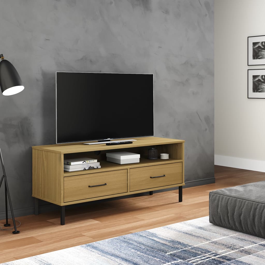 Tv Cabinet With Metal Legs Solid Wood Pine Oslo