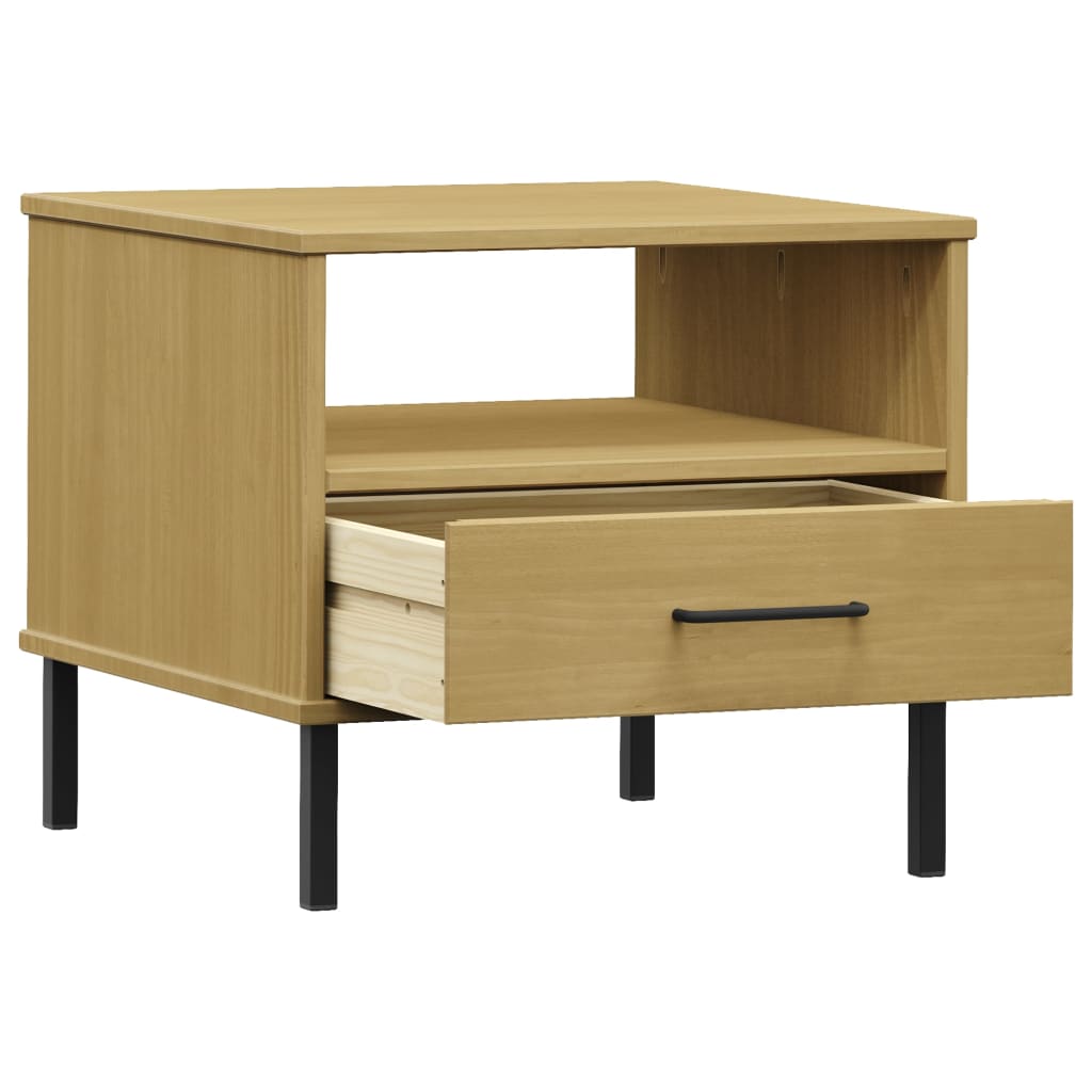 Bedside Table With Metal Legs Solid Wood Pine Oslo
