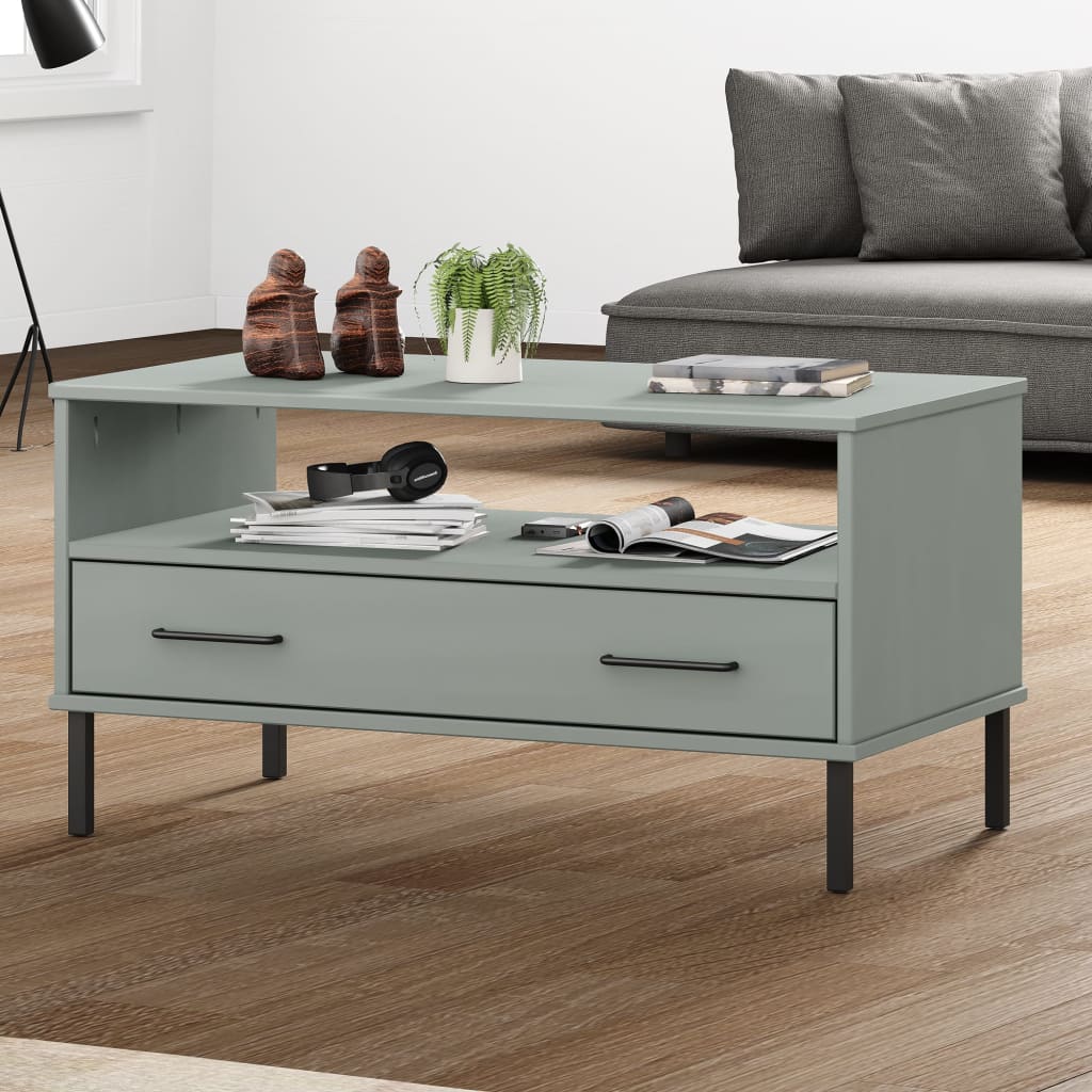 Coffee Table With Metal Legs 85X50X45Cm Solid Wood Oslo