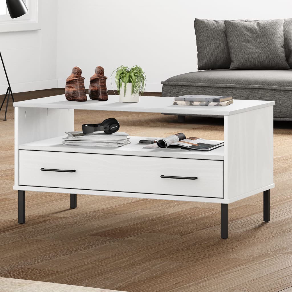 Coffee Table With Metal Legs 85X50X45Cm Solid Wood Oslo