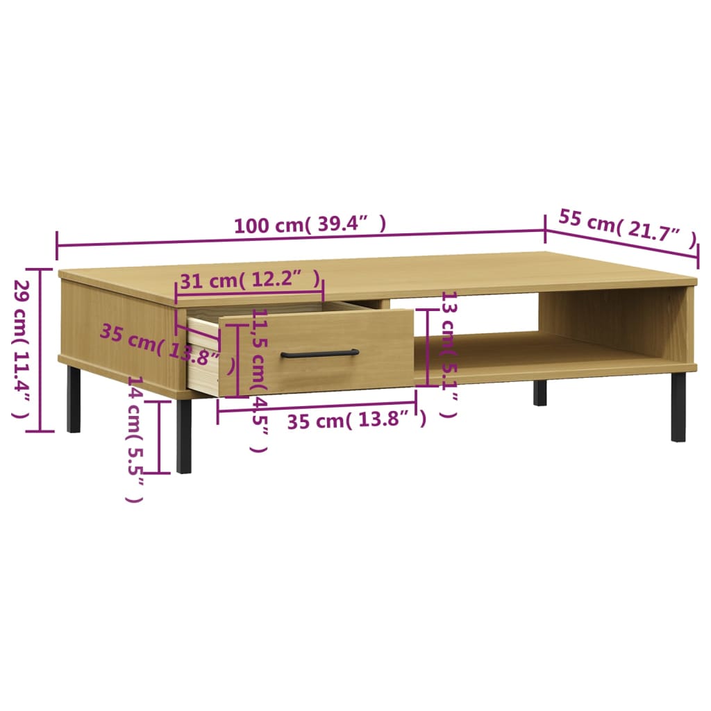 Coffee Table With Metal Legs Solid Wood Pine Oslo