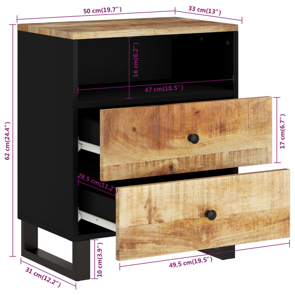 Bedside Cabinet 50X33X62 Cm Solid Wood Mango&Engineered Wood