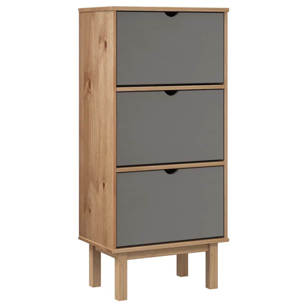Shoe Cabinet Otta With 3 Drawers Brown&Grey Solid Wood Pine