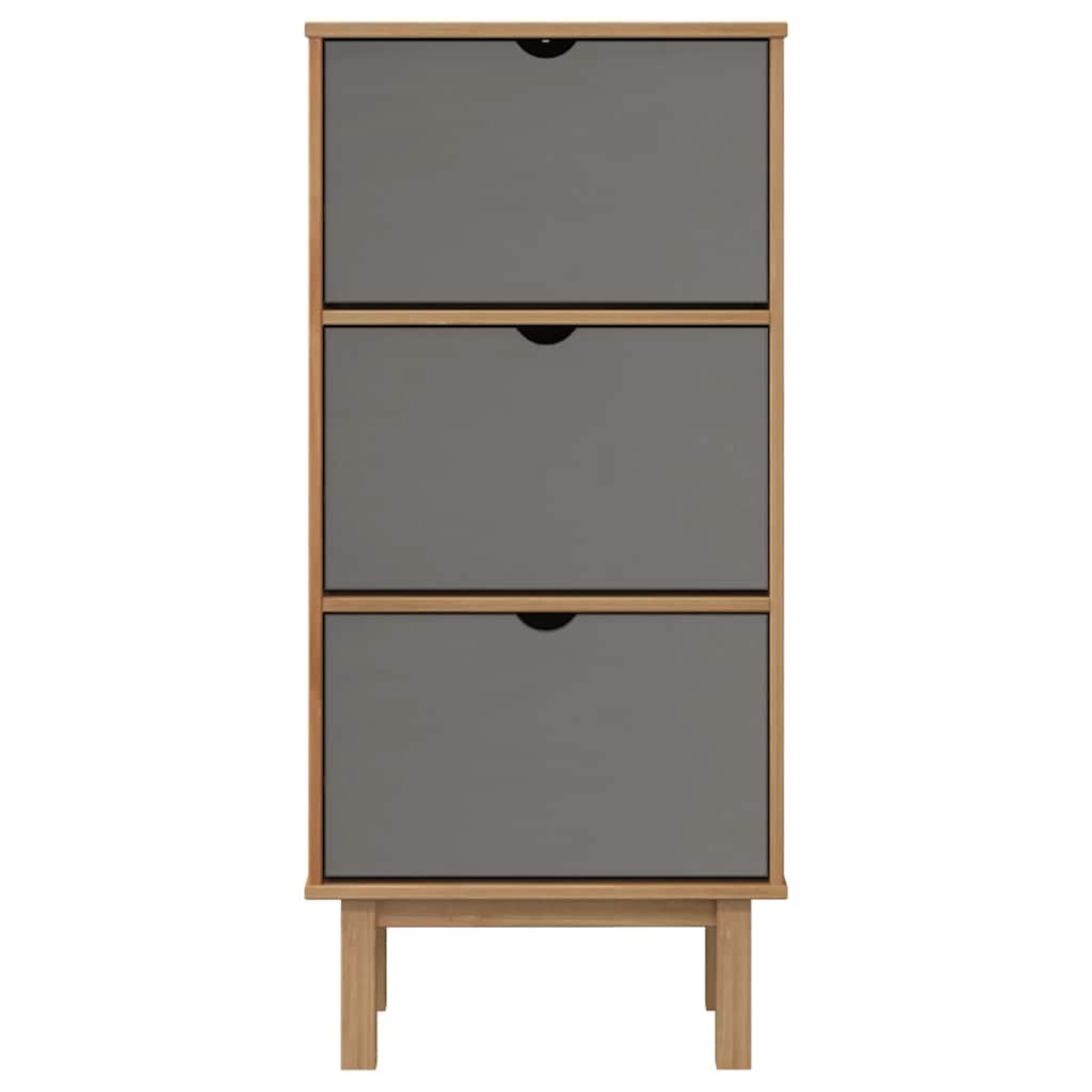 Shoe Cabinet Otta With 3 Drawers Brown&Grey Solid Wood Pine