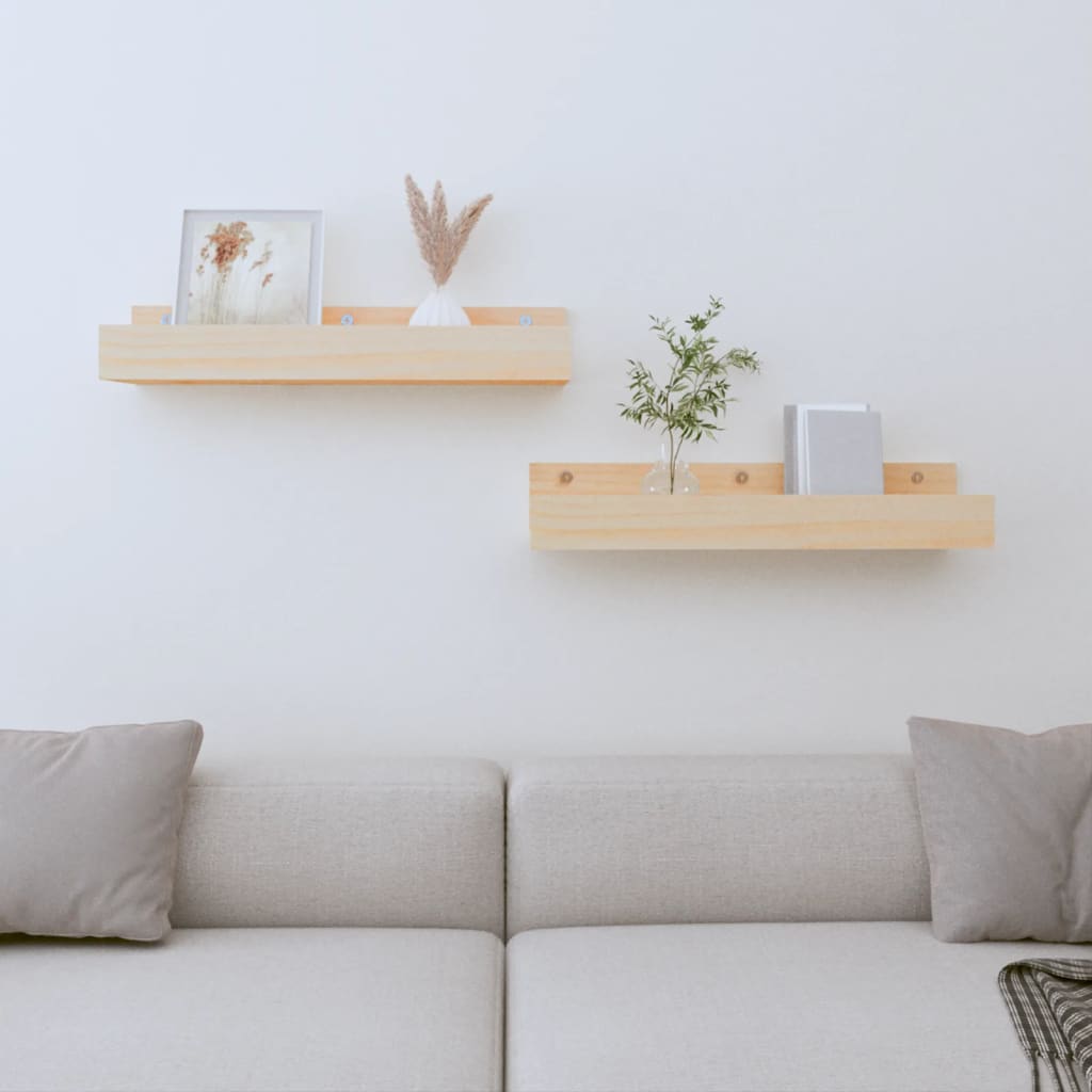 Wall Shelves 2 Pcs Solid Wood Pine