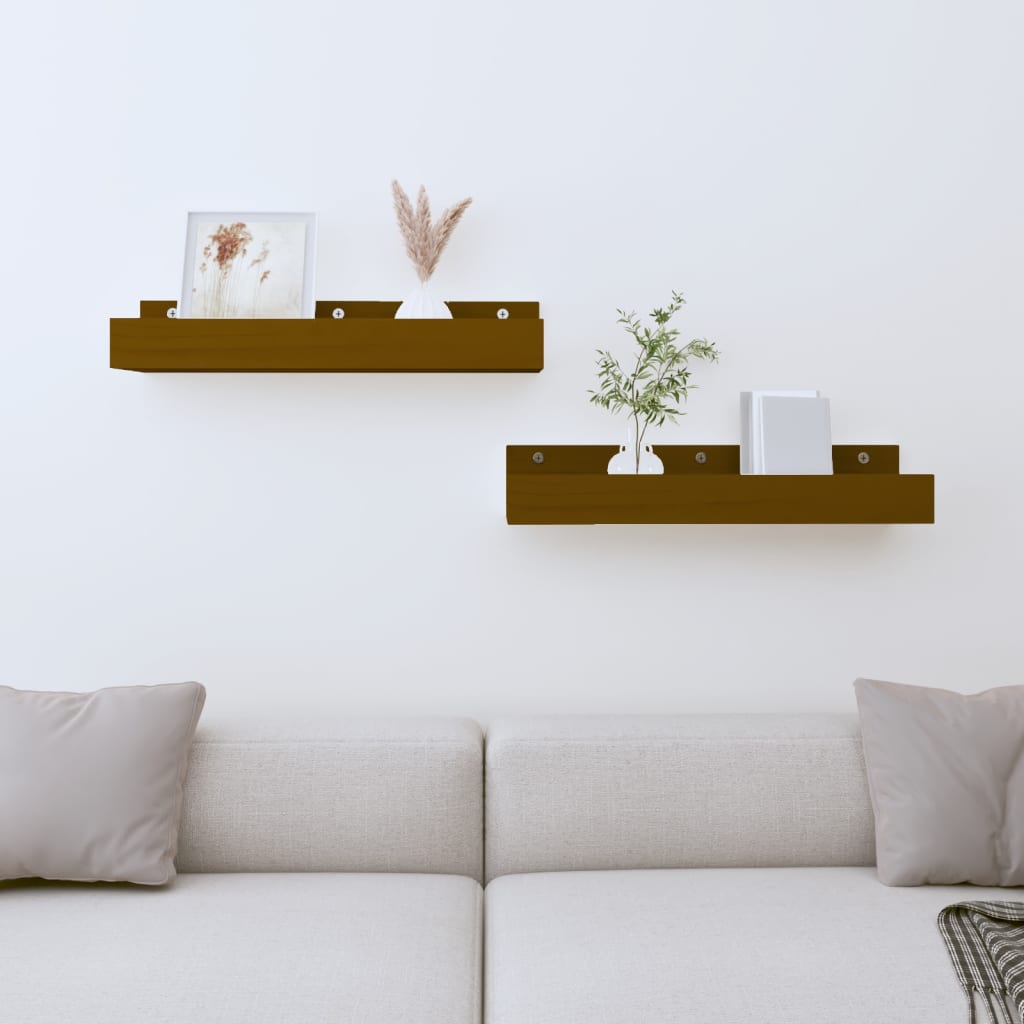 Wall Shelves 2 Pcs Solid Wood Pine