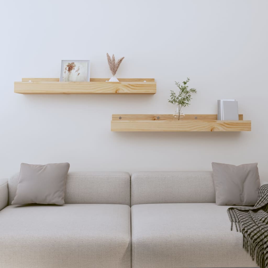 Wall Shelves 2 Pcs Solid Wood Pine