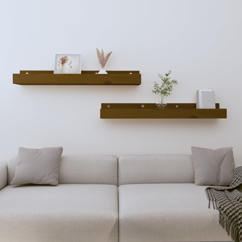 Wall Shelves 2 Pcs Solid Wood Pine