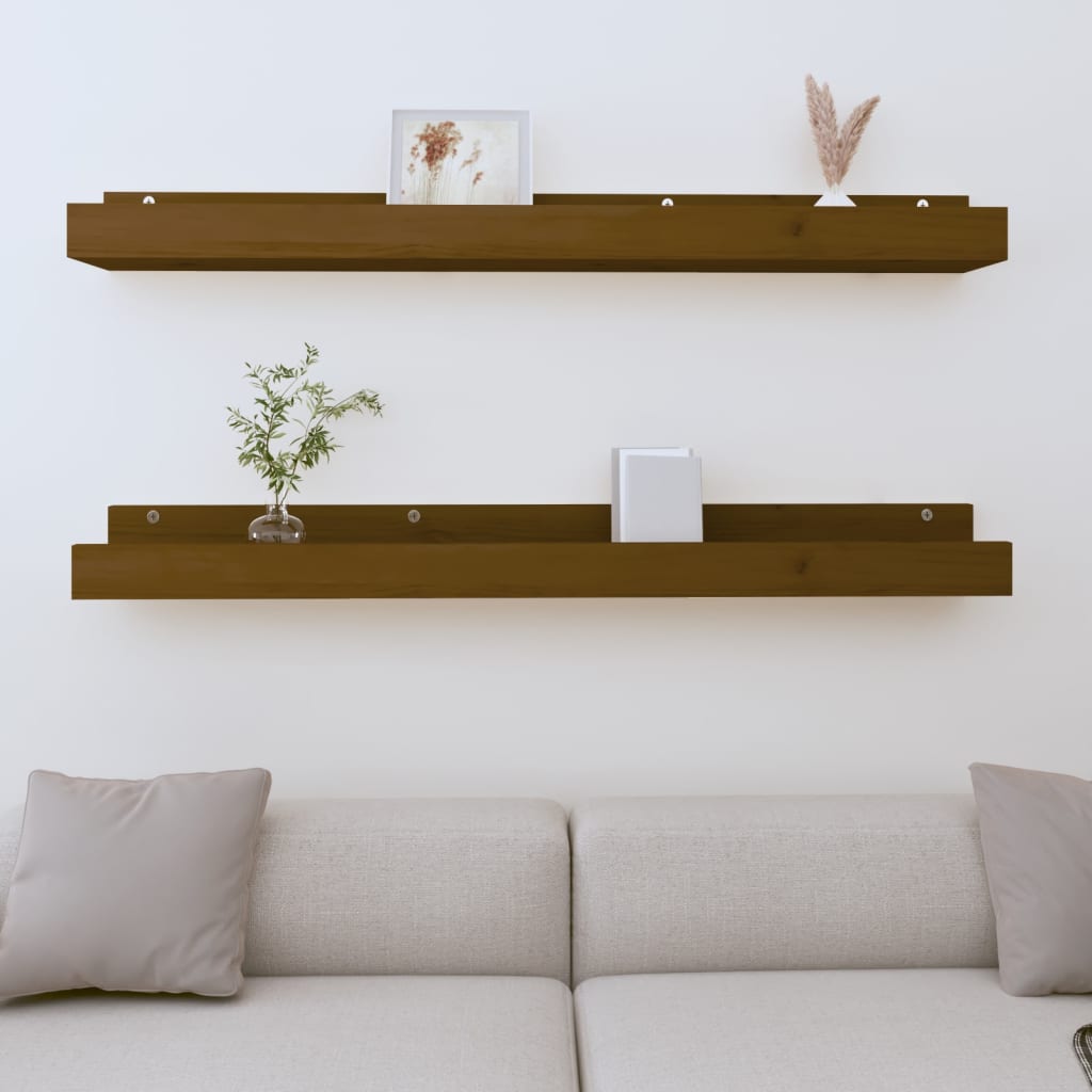 Wall Shelves 2 Pcs Solid Wood Pine