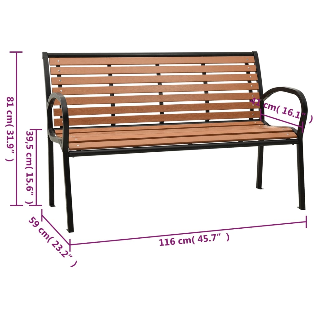 Garden Bench Black And 116 Cm Steel And Wpc