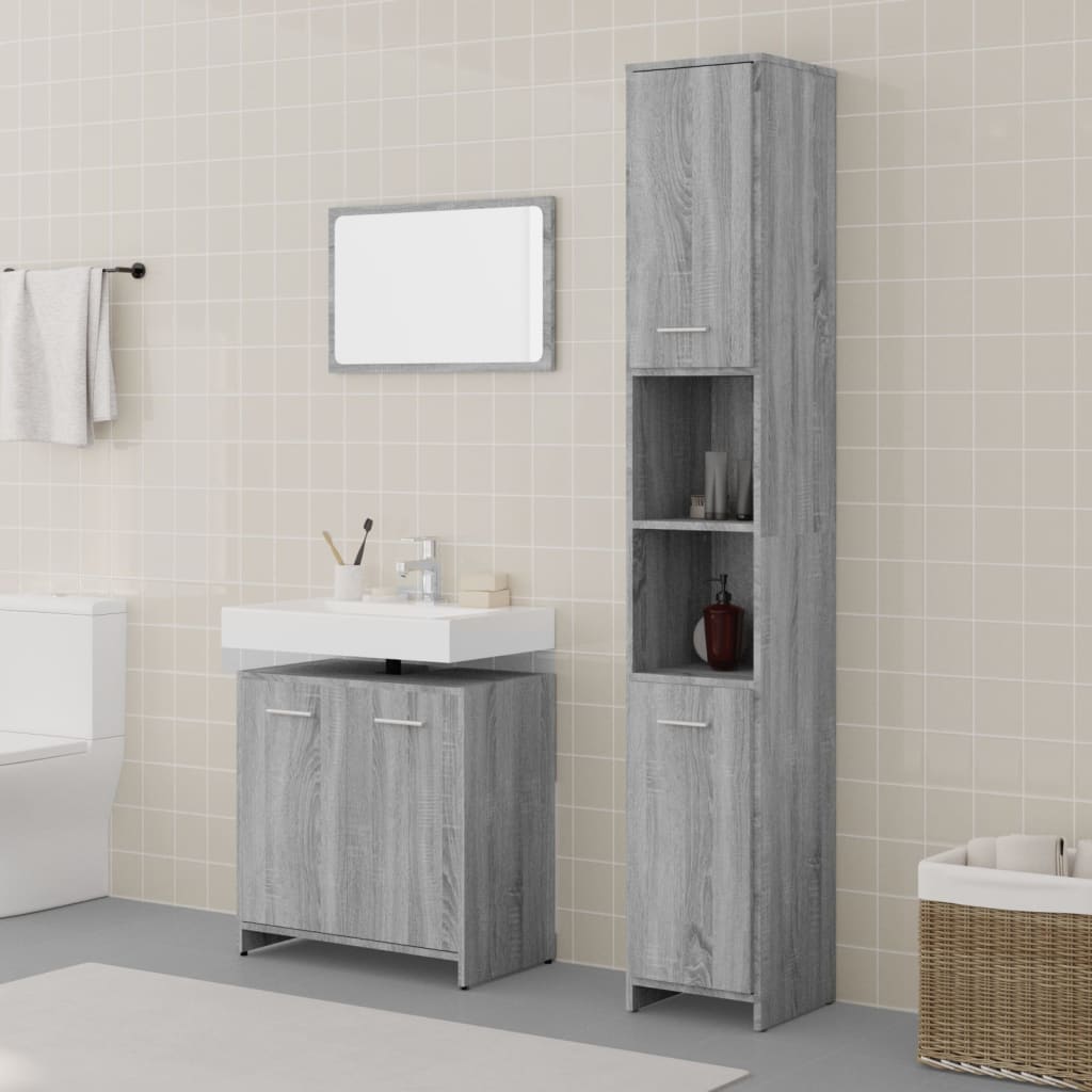 3 Piece Bathroom Furniture Set Engineered Wood