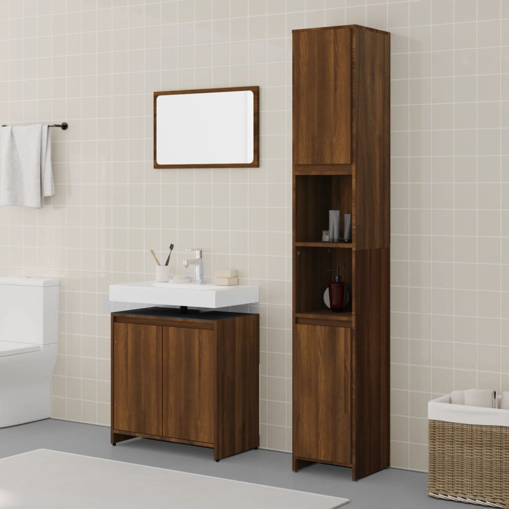 3 Piece Bathroom Furniture Set Engineered Wood