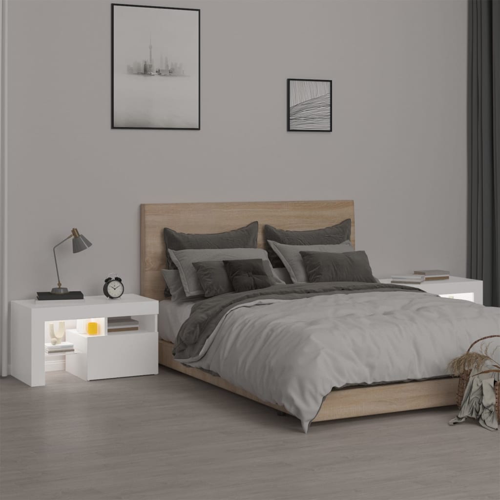 Bedside Cabinets 2 Pcs With Led Lights 70X36.5X40 Cm