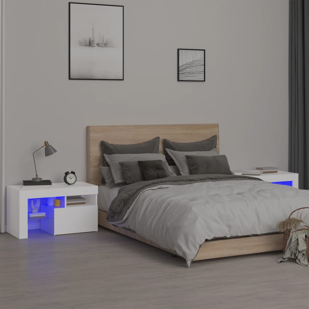 Bedside Cabinets 2 Pcs With Led Lights 70X36.5X40 Cm