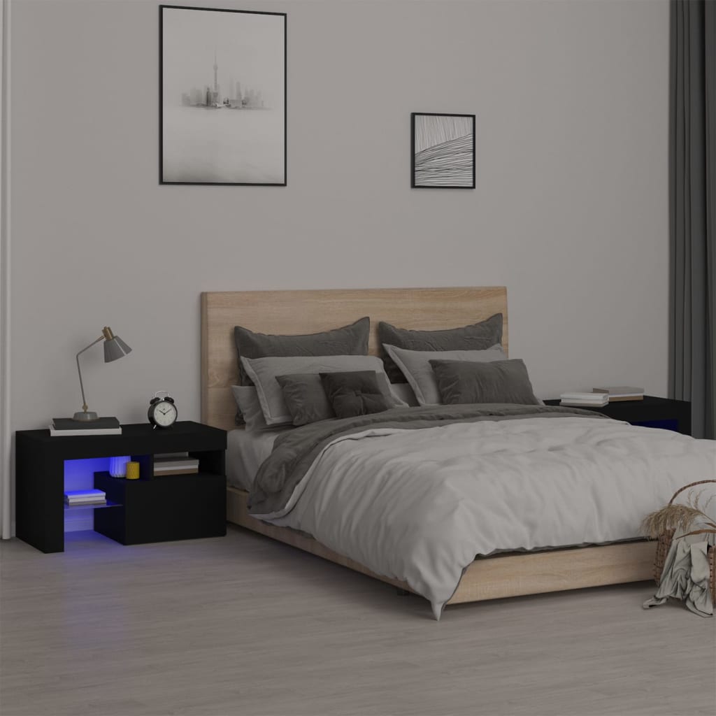 Bedside Cabinets 2 Pcs With Led Lights 70X36.5X40 Cm