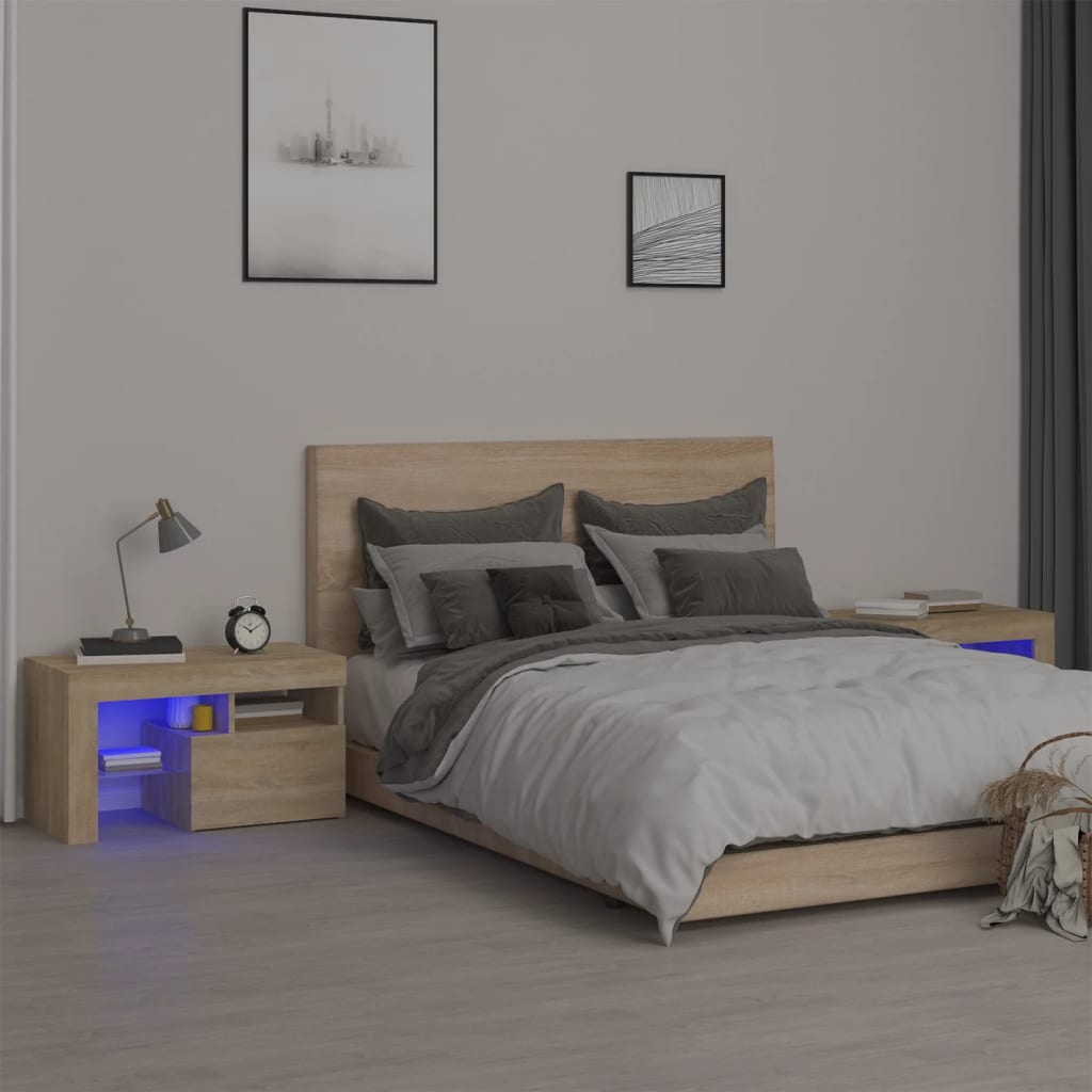 Bedside Cabinets 2 Pcs With Led Lights 70X36.5X40 Cm