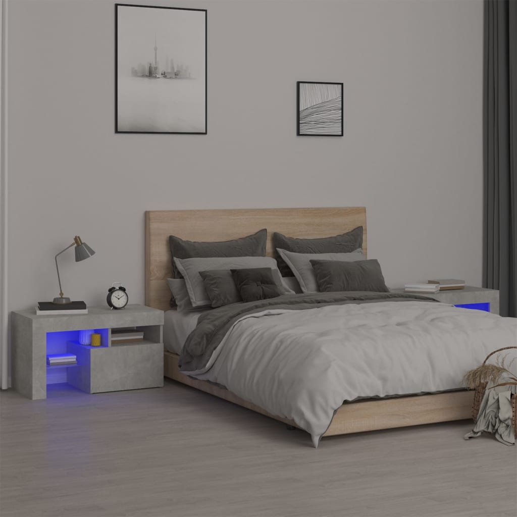 Bedside Cabinets 2 Pcs With Led Lights 70X36.5X40 Cm