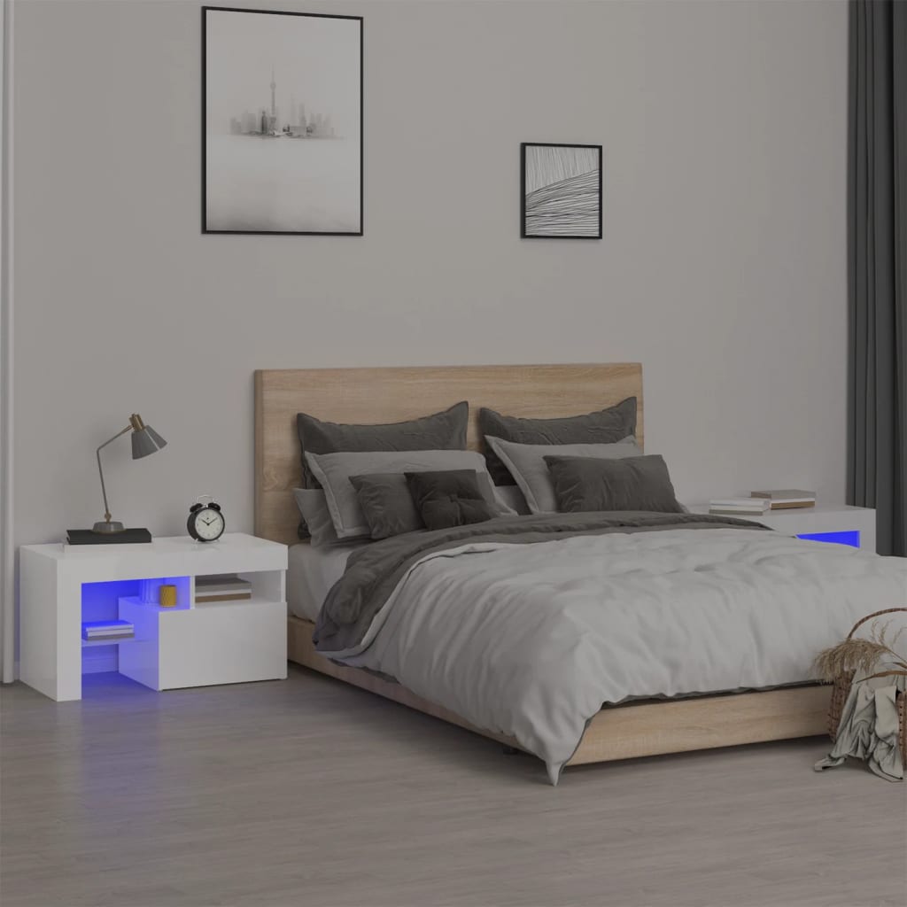 Bedside Cabinets 2 Pcs With Led Lights 70X36.5X40 Cm